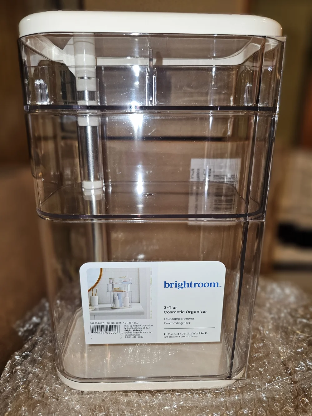 Brightroom Clear 3-Tier Makeup Organizer with White Trim